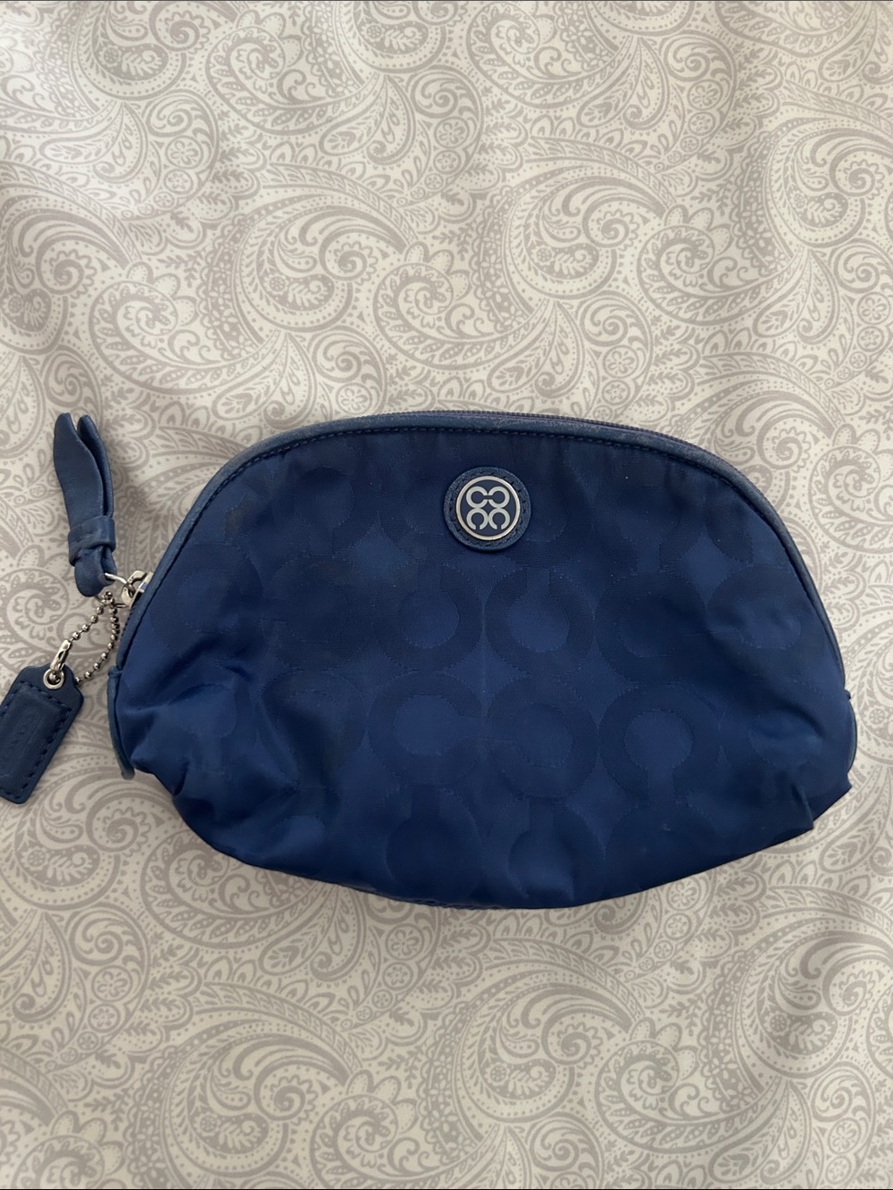 Coach Navy Blue Signature Nylon Cosmetic Pouch
